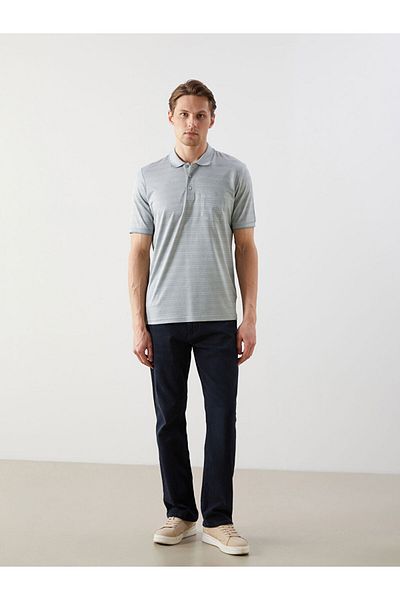 LC Waikiki Navy Blue Polo Neck Striped Mercerized Look Men's T-Shirt