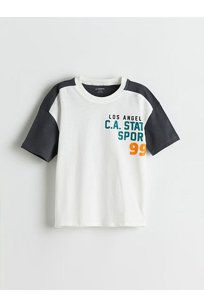 LC Waikiki Turquoise Crew Neck Letter Printed Boys' T-Shirt