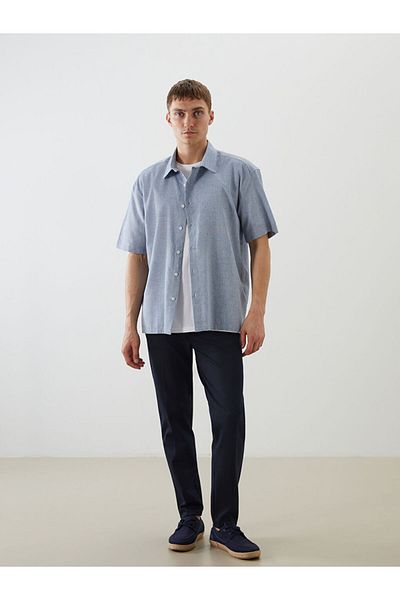 LC Waikiki Blue Regular Fit Short Sleeve Dobby Men's Shirt