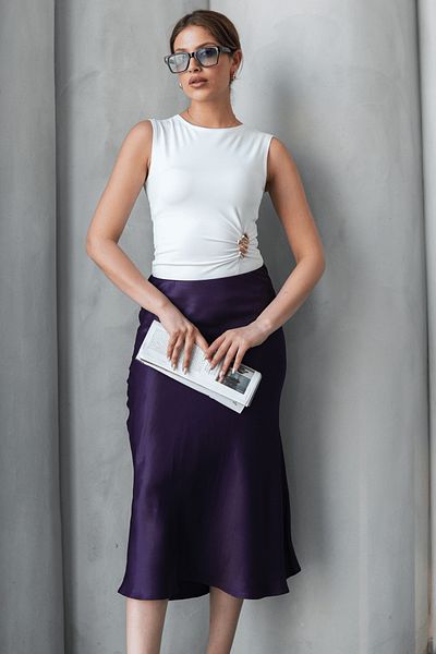 Hisleria Viscose Satin Bias Cut Midi Length Skirt - Purple