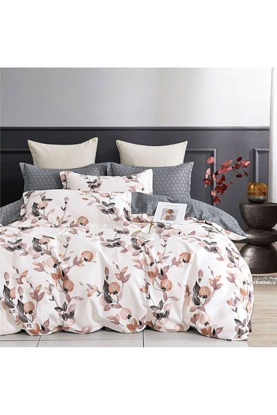 CHIRASO Finet CHIRASO 6-Piece Bedding Set, Double Bed, Flowers, White-Brown