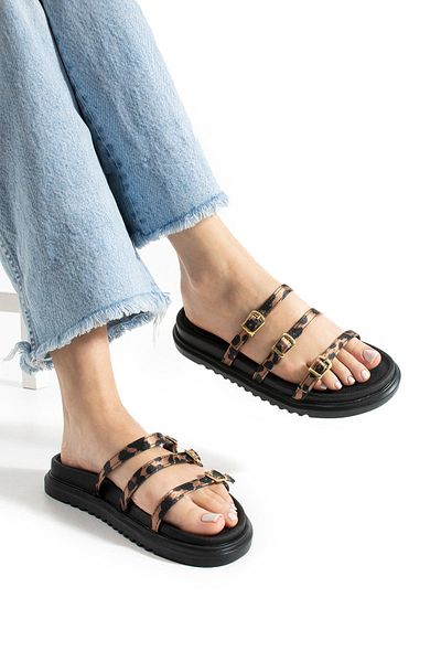 diclepolat Palmeira Women's Buckle Detail Daily Comfort Slippers Leopard