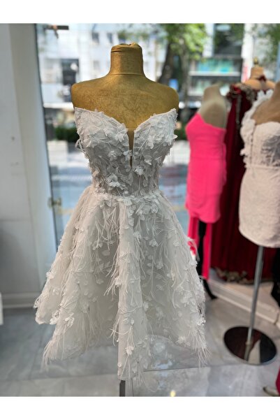 ABAD.HANDMADE Tüğ detaylı kloş etek kedi kulağı mini After party gelinlik