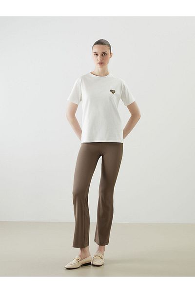 LC Waikiki Ecru Crew Neck Printed Women's T-Shirt