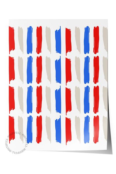 Postifull Frameless Wall Poster, Brush Strokes, Minimalist, Flat Illustration, Red, Blue Color Poster,