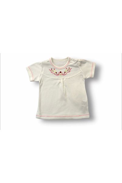 ALFA AKSESUAR 03 3-6 6-9 9-12 12-18 Months Anatolian Flower Embroidered Short Sleeve Sweat 2-Piece Girl Baby Set Pink