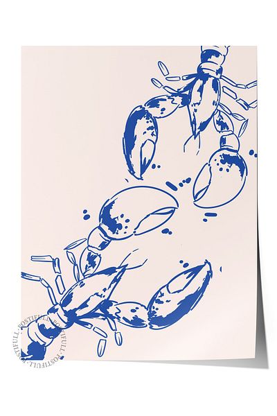 Postifull Poster de perete fără încadrare, homar, ilustrație, albastru, poster de culoare bej, selecție de vară 2025, NR:109831