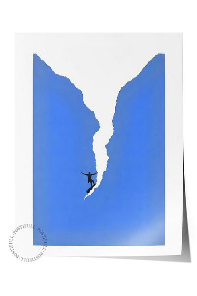 Postifull Frameless Wall Poster, Brave Surfer, Illustration, Blue Color Poster, 2025 Summer Selection, No:109515