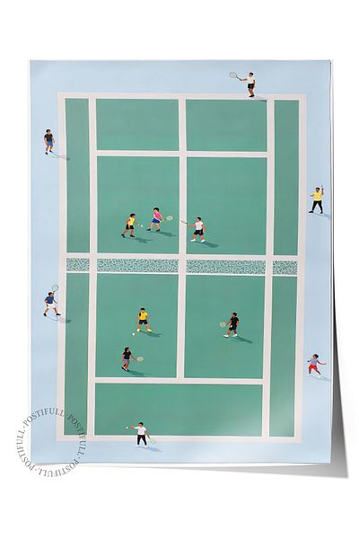 Postifull Poster de perete fără încadrare, teren de tenis, ilustrație, poster de culoare verde, selecție de vară 2025, NR:109536