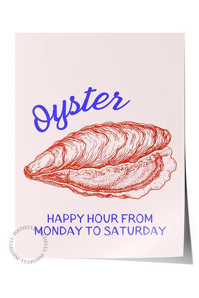 Postifull Frameless Wall Poster, Oyster, Text, Illustration, Minimalist, Pastel Tones, Red Color Po