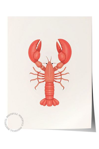 Postifull Frameless Wall Poster, Red Lobster, Illustration, Orange Color Poster, 2025 Summer Selection, No:1