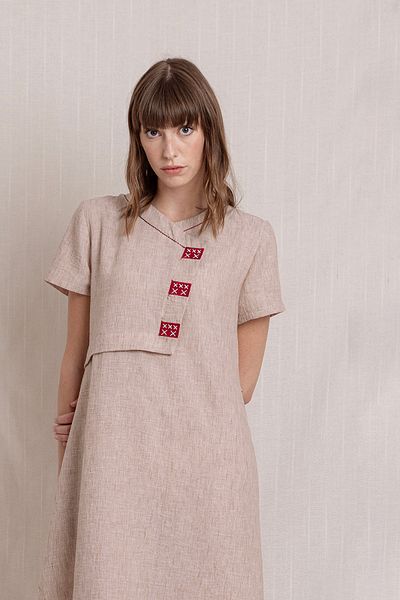 Volanlı Embroidered Linen Dress