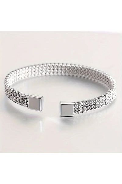 COOL LADIES Straw Weave Stainless Steel Silver Bracelet Unisex