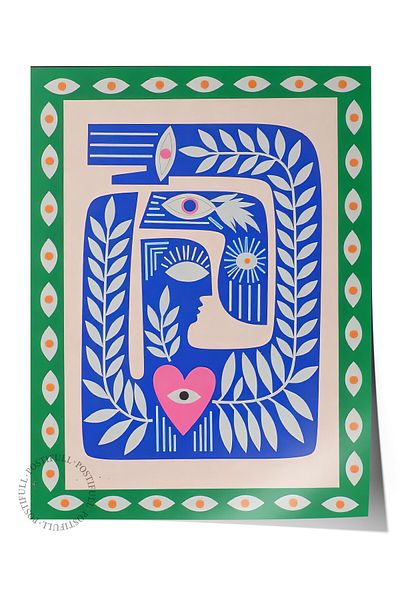 Postifull Frameless Wall Poster, Abstract Blue, Illustration, Maximalist, Blue Color Poster, 2025 Summer Selection,