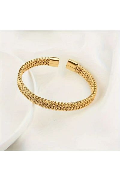 COOL LADIES Straw Weave Stainless Steel Gold Bracelet Unisex