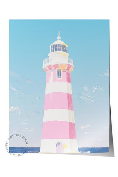 Postifull Frameless Wall Poster, Lighthouse, Illustration, Pastel Tones, Blue Color Poster, 2025 Summer Selection