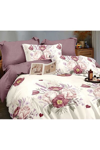CHIRASO Finet CHIRASO 6-Piece Bedding Set, 2 Persons, Flower Print, cream-reddish brown
