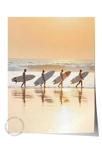 Postifull Poster de perete fără încadrare, Four Surfers, Foto, Poster de culoare galbenă, Selecția de vară 2025, NR:109534