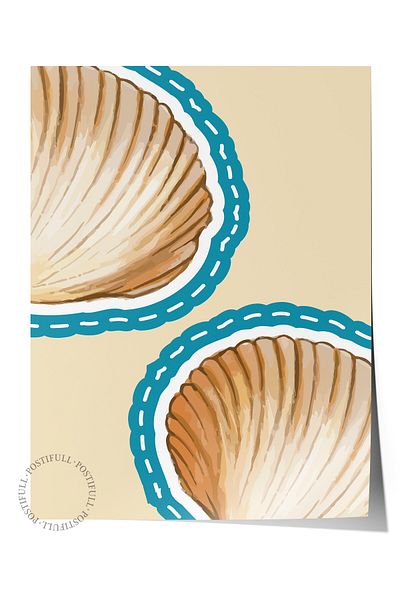 Postifull Poster de perete fără încadrare, scoici de mare, ilustrație, ilustrație simplă, bej, poster de culoare albastră, 2025