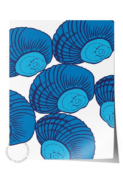 Postifull Frameless Wall Poster, Shells, Illustration, Whimsical, Blue, Navy Color Poster, 2025 Summer Se