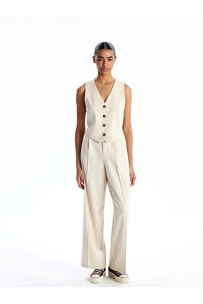 LC Waikiki Xside V-Neck Linen Blended Women's Classic Vest