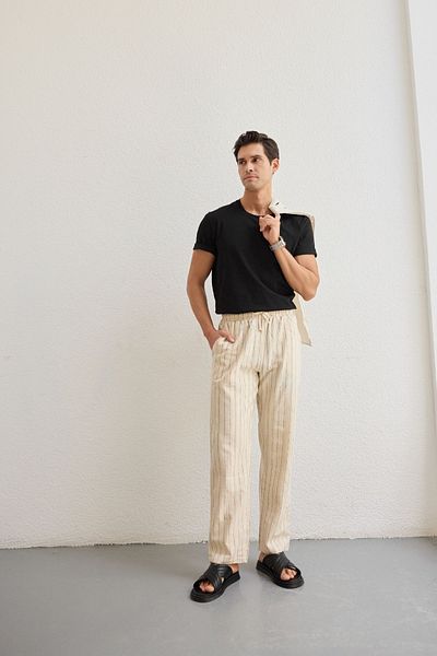 Livio Ferri Batom Men's Cotton Striped Baggy Pants