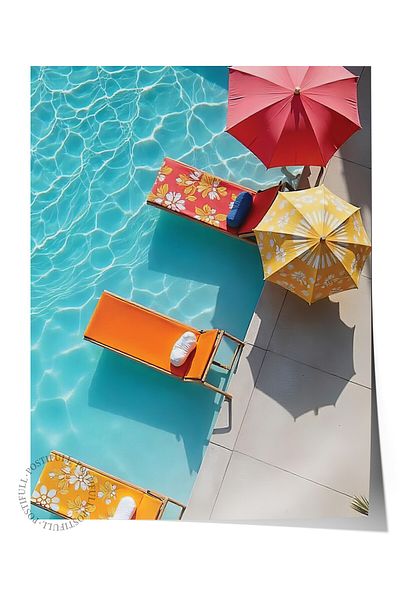 Postifull Frameless Wall Poster, Poolside, Photo, Maximalist, Blue Color Poster, 2025 Summer Selection, No
