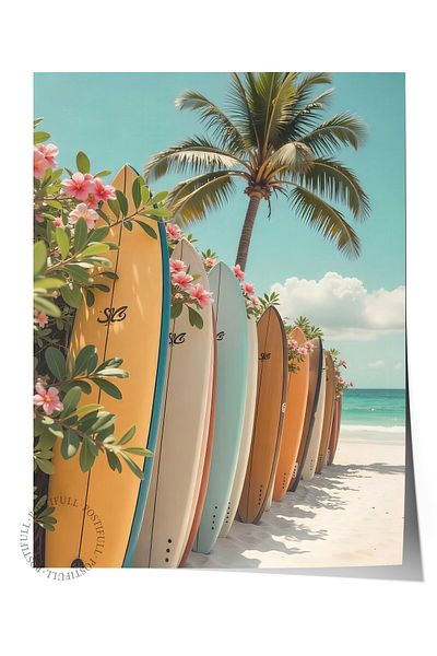 Postifull Frameless Wall Poster, Surfboard, Photo, Blue Color Poster, Summer Selection 2025, No:109548