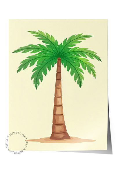 Postifull Frameless Wall Poster, Palm Tree, Illustration, Green Color Poster, 2025 Summer Selection, No:10959