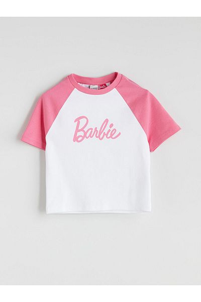 LC Waikiki White Crew Neck Barbie Printed Girls T-Shirt and Shorts Skirt