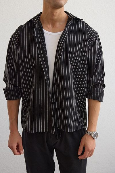 Livio Ferri Tugur Men's Striped Oversize Premium Shirt Soft Touch Refined Comfort