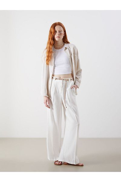 LC Waikiki New Season Wide Leg Linen Blend Women's Trousers - S5Ot52Z8