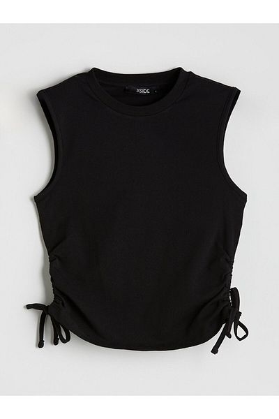 LC Waikiki Xside Black Crew Neck Gathered Women's Tank Top
