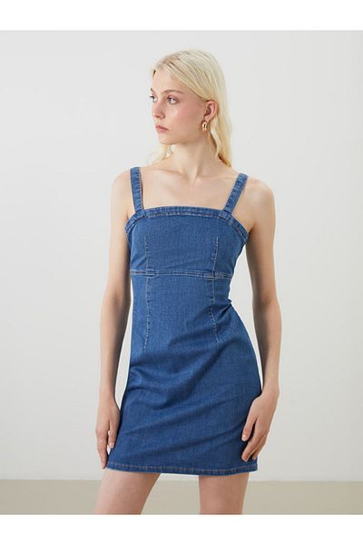 LC Waikiki New Season Square Neck Strap Mini Jean Dress - S5Fk17Z8