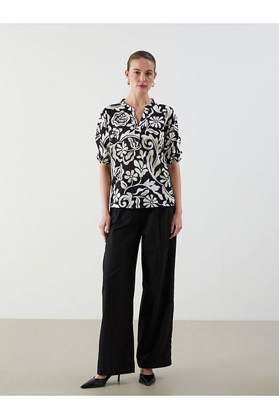 LC Waikiki Black Cheeky Collar Patterned Blouse