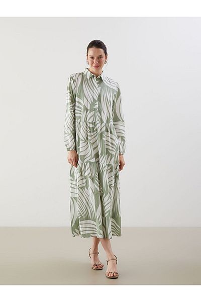 LC Waikiki Lcw Shirt Collar Print A-Line Dress Fast Fashion