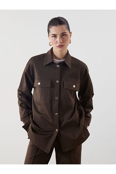 LC Waikiki Lcw Striped Oversize Women's Shirt Jacket Fast Fashion