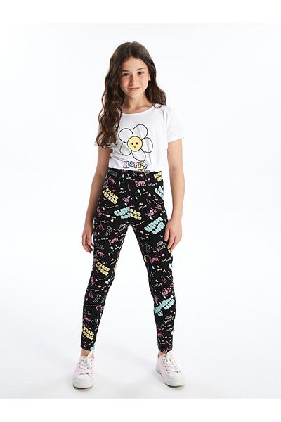 LC Waikiki Printed Girls' Tights with Elastic Waistband