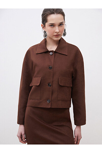 LC Waikiki Gömlek Yaka Kadın Süet Görünümlü Ceket