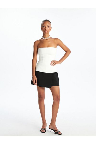 LC Waikiki Ecru Strapless Neckline Peplum Blouse