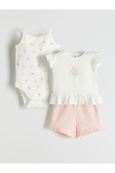 LC Waikiki Lcw Crew Neck Basic Baby Girl Set 3-Piece Fast Fashion