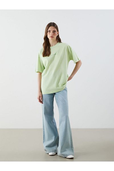 LC Waikiki Green Crew Neck Printed Oversize Women's T-Shirt