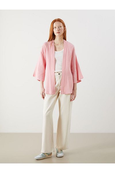 LC Waikiki Xside Pink Shawl Collar Textured Oversize Women's Kimono