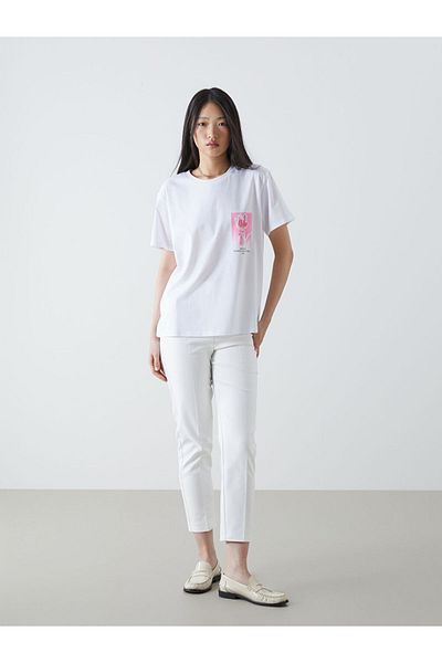 LC Waikiki Tricou pentru femei din bumbac pieptănat imprimat cu decolteu Crew New Season - S5DI94Z8