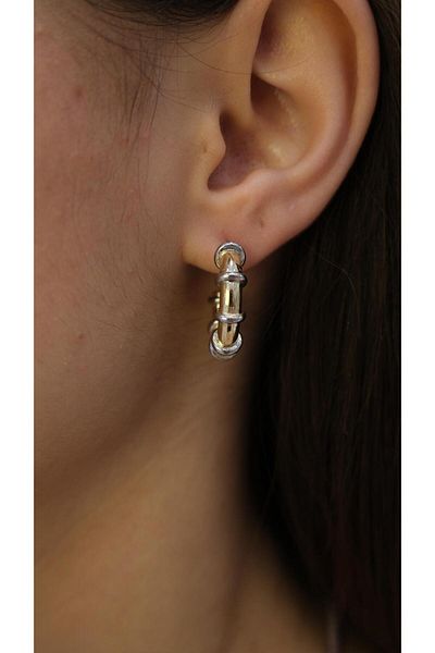 Jerie Gold Silver Line Plate Half Hoop Earrings