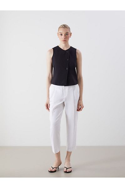 LC Waikiki Double Breasted Collar Linen Blended Women's Vest