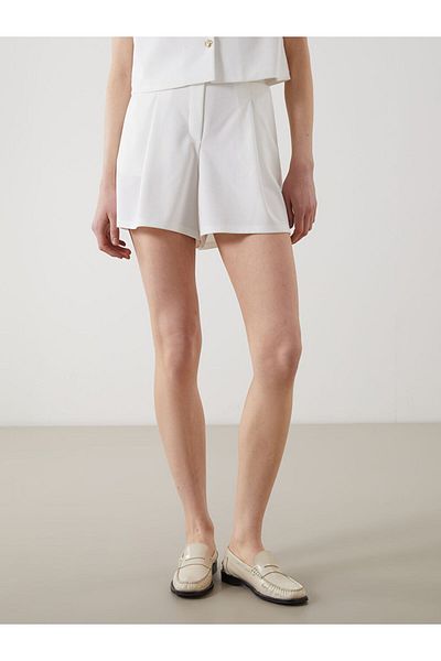 LC Waikiki Sari Beli Elasticated Crepe Women's Pleated Shorts