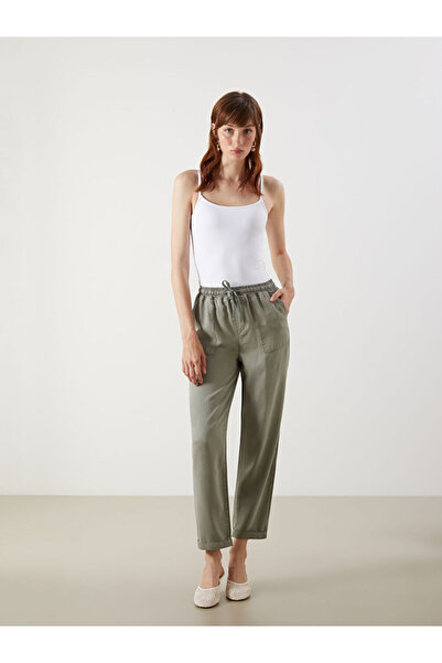 LC Waikiki Green Elastic Waist Paperbag Women's Jean Trousers