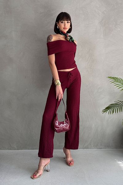Rabi Shine Gofre Fabric Madonna Collar Pants Suit