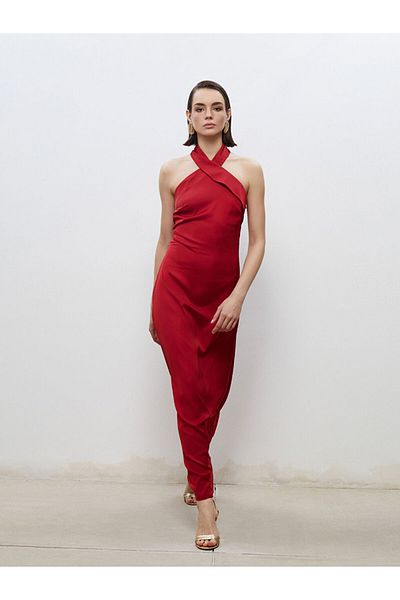 LC Waikiki Βραδινό φόρεμα LCW Halter γιακά σατέν